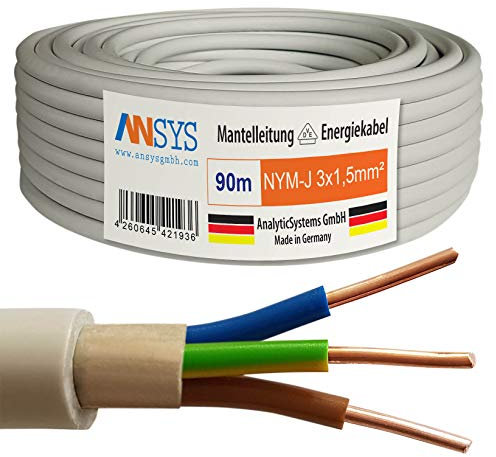 TechMech 90m NYM-J 3x1,5 mm² Mantelleitung Feuchtraumkabel Elektrokabel Kupfer Made in Germany