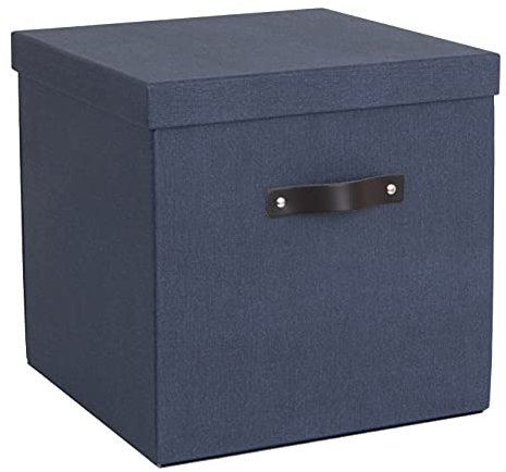 Bigso Box of Sweden Foldable Storage Box for Home and Office - Canvas Wardrobe Organiser with Lid - Spacious Storage Cube for Clothing and Accessories - Blue