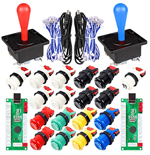 EG Starts 2 Jugador Kits de Bricolaje de Juegos de Arcade Elipse Oval Happ Type Joystick Hanlde + 18x Botones de Arcade de Colores Mixtos de Estilo Americano