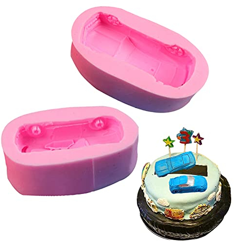 WonDerfulC 3D Fondant Sportwagen Silikon Kuchenform, Rennform Schokolade Mooncake Cup Making Formen, Geburtstagstorte Geschenk für Kinder (2pcs Kleine Autos)