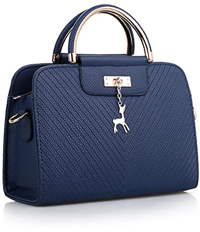 DIRRONA Elegant Damen Handtaschen Casual Umhängetasche Reise Schultertasche Groß Kapazität Umhängetaschen Damen Handtasche Rehbrauner Metallanhänger Blau