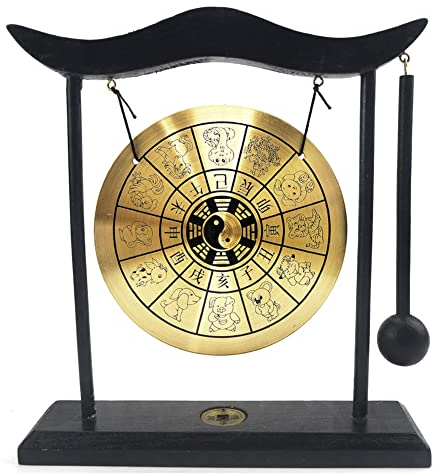 Hooshing Zen Art Feng Shui Tisch-Gong aus Messing mit Ständer, asiatische Dekoration für Zuhause, Büro, chinesische Sternzeichen