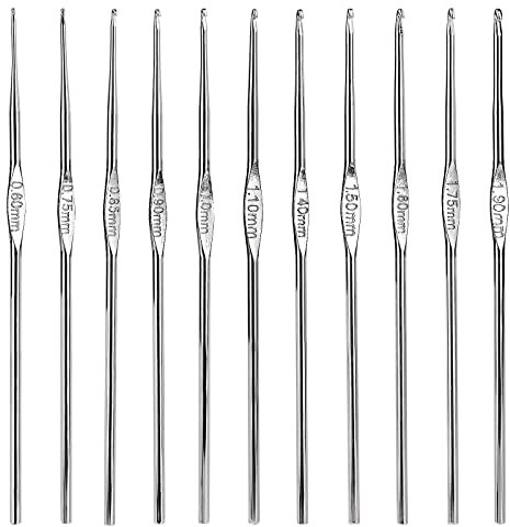 cobee Häkelnadeln Set Stahl, 12 Stück kleine Rasthaken Häkelnadel 0,6 mm bis 1,9 mm Pullover Schal Kleidung Stricken Häkelwerkzeug, Ergonomische Einspitzige Stricknadeln Set für Anfänger