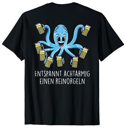 BACKPRINT Achtarmig einen reinorgeln Tintenfisch Bier Hinten T-Shirt