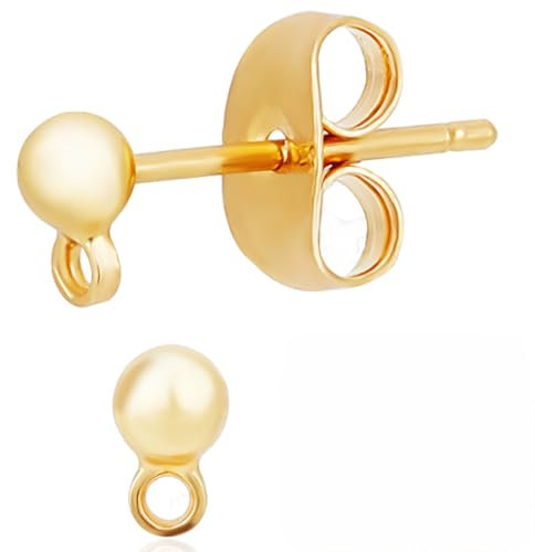 Beebeecraft 1 scatola da 30 orecchini a perno placcati in oro 18 K con anello e 30 chiusure a farfalla per la creazione di gioielli fai da te