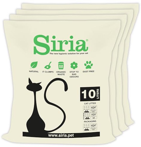 Siria 40L-Lettiera per Gatti Vegetale e Agglomerante-Set 4 sacchi da 10 Litri