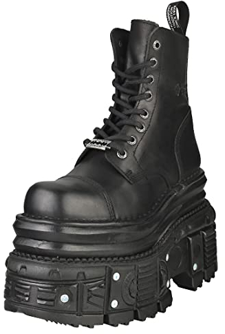 New Rock Stivali MILI083CCT-C4 Unisex Metallico Nero Piattaforma Militare, Nero 36