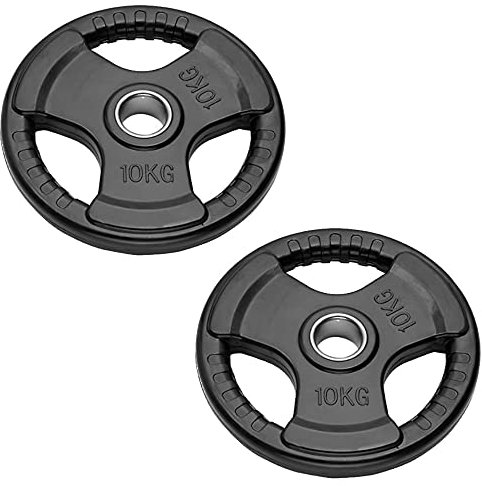 Pair of Olympic Weight Plates for Barbell and Handlebars | Bumper Plates Hole 50 mm Rubber Weight Discs from 2.5 kg to 20 kg (2 x 10 kg Discs)