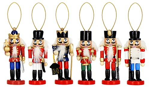 SPRINGOS Weihnachten Weihnachtsbaumanhänger Nussknacker Ornament Holzfigur 6 Stück 8 cm Christbaumschmuck
