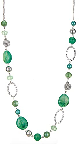 Bulinlin Silber Perplen Lang Kette für Damen Boho Statement Chain Halskette Modeschmuck Geburtstagsgeschenke für Frauen (52-Jade green)