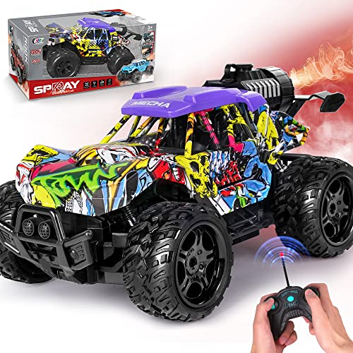 VATOS Ferngesteuertes Auto - 1:16 Graffiti RC Auto Monster Truck mit LED Licht & Spray | Offroad RC Fahrzeuge Auto Geschenk Spielzeug für Kinder Jungen Mädchen 3-7 Jahre