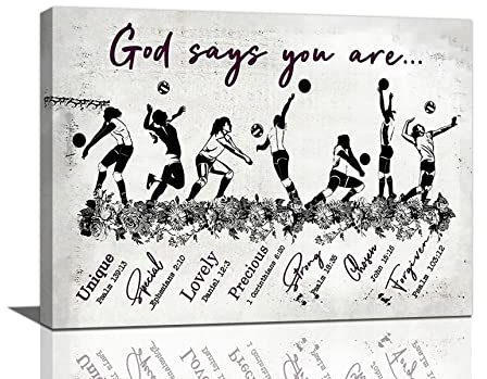 Volleyball-Wandkunst, Volleyball-Poster, Wanddekoration für Zimmer, Gott sagt, dass Sie Sportbilder sind, Leinwand, Geschenke für Volleyballspieler, Drucke, gerahmt, Fitnessstudio, 40.6x30.5 cm