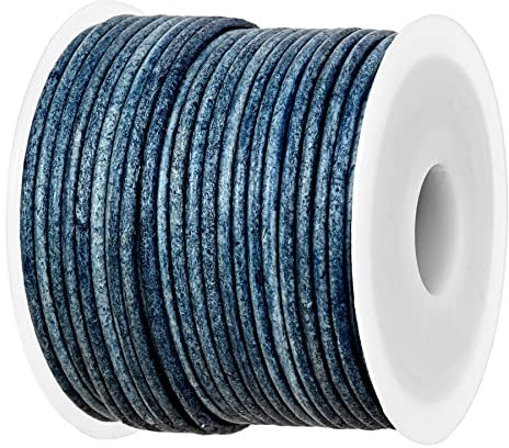 GENIQUE Real/Genuine Round Leather String Cord for Necklace, Bracelets, Jewellery, Braiding (1.5mm, Blue Distressed)