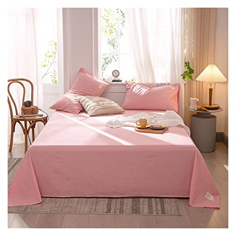 TEVTEV Bettlaken Betttuch Haustuch ohne Gummizug 100% Gewaschene Baumwolle Gestreiftes Karomuster Florales Muster Laken vielen Größen und Farben (Color : Pink C, Size : 245x250cm-96x98)