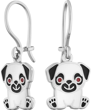 JC Jeweller Carat Mädchen Ohrringe 925 Sterling Silber Rhodiniert Emaille Geschenkbox Schmuck Kaninchen Design Babys Kinder Teen (Mops)