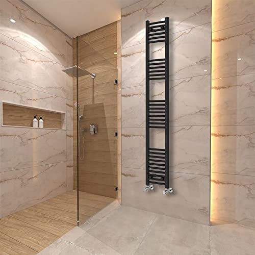 Warmehaus Curved Heated Towel Rail Radiator Ladder Black 1800x300mm Central Heating Radiators for Bathroom Kitchen