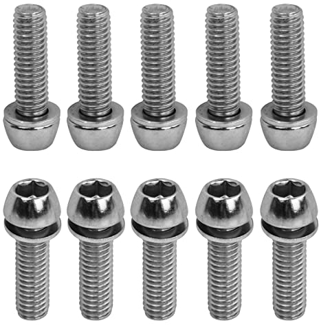 10 Stück Fahrrad Vorbau Schrauben, M6 x 20 mm Fahrrad Kegelschrauben mit Unterlegsscheiben, Fahrrad Stamm Bolzen, Fahrradschaftschrauben, Kegelkopf Schraube für Mountainbike (Silver)