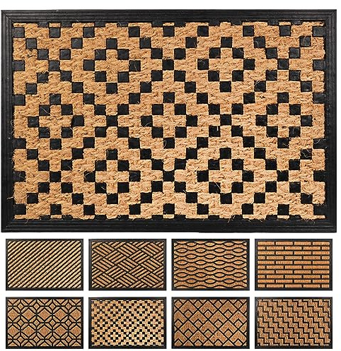 Primaflor Kokosmatte Zanzibar - Diamonds, 40x60 cm, Rutschhemmende Fußmatte mit Gummirand, Sehr Strapazierfähig und für Außen Geeignet, Outdoor Türmatte mit Bürsteneffekt, Schmutzfangmatte