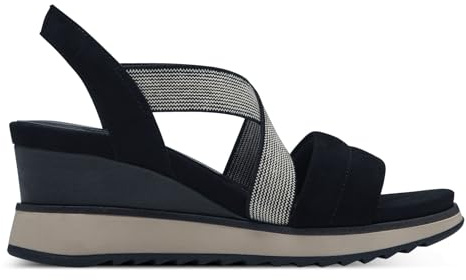 Tamaris Damen Keilsandalen, Frauen Sandalen,Keilsandaletten,Keilabsatz,Wedge-Heel,bequem,flach,Sommerschuhe,Freizeitschuhe,Navy,38 EU