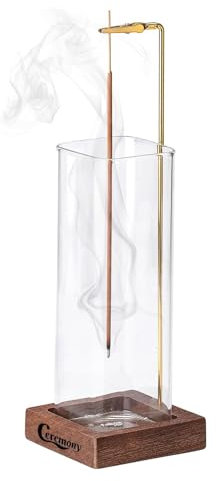 CEREMONY Incense Holder,Wood Incense Holder for Sticks with Glass Ash Catcher,Incense Burner for Meditation Yoga Spa Room Decor