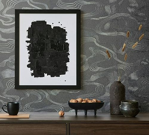 marburg Vliestapete Linien Wellenmuster Textil Optik Schwarz Metallic 34537