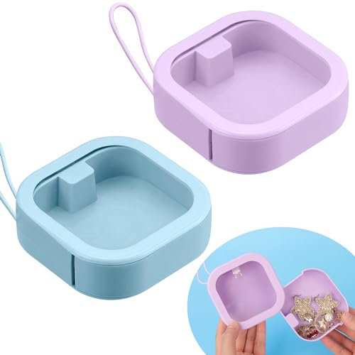 MaehSab Qtip Spender für Haargummis, tragbarer Haargummi-Halter, Organizer, Badezimmer-Aufbewahrung, Reisezubehör, Organizer für Wattestäbchen, Haarspange, Haarnadel, 2 Stück (lila, blau)