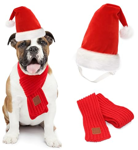 Mfsdai Weihnachtskostüm Hunde Katzen，Katzenkostüm Weihnachten Verstellbare Hundemütze Schal Weihnachtshundeschal für Kleine Mittlere und Große Haustier