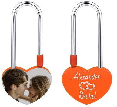 AOTXOXTOA Cadenas de pont personnalisé à gravure de cœur Photo Amoureux Aluminium Mémorial Date Nom Anniversaire Saint-Valentin Cadeau pour elle et lui