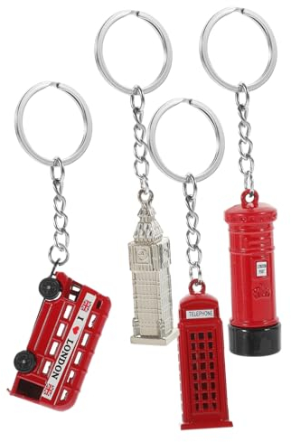 OFFSCH Telefon Charms 4 Stück Schlüsselanhänger Ringe Big Ben London-souvenirgeschenk Zinklegierung Uhr Fräulein Jahrgang Geldbörse-Schlüsselanhänger
