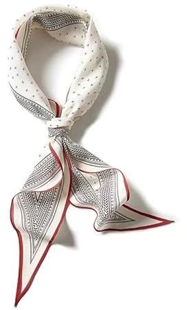 GIMIRO Satin Schal 120cm x 36cm Rhombus Bunte Schals Floral Band Mode Zubehör für Hüte, Blazer, Blusen, Kleider, Röcke, Taillenbänder, Krawatten (Creamy/Red)