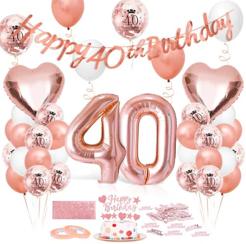 Luftballon 40. Geburtstag Roségold, Riesen Folienballon Zahl 40, Happy Birthday Folienballon 40, Ballon 40 Deko zum Geburtstag Frauen