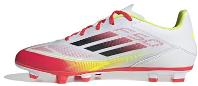 adidas F50 Club Football Boots FG/MG, Botas de fútbol Unisex Adulto, Cloud White/Core Black/Solar Yellow, 40 EU