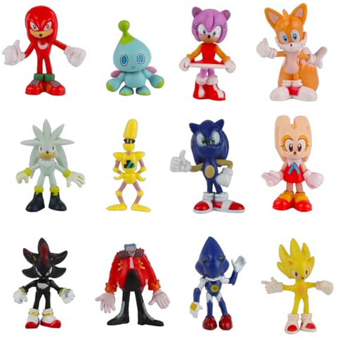 Xingsky Set di 12 mini statuine Sonic, decorazione per torta di compleanno per bambini e ragazze, modello giocattolo per festa presnatale