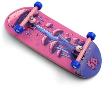 SPITBOARDS 36 x 96 mm Wood Fingerboard Complete Set-Up, Pre Assembled, 5-Layers Wood, Pro Trucks with Lock Nuts, CNC Bearing Wheels, Real Wear Graphics, Lasered Foam Grip Tape, Alien Mushrooms