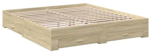vidaXL Cama con Cajones, Somier Doble de Invitados, Estructura de Cama, Mueble para Dormitorio, Madera de Ingeniería Roble Sonoma 200x200 cm