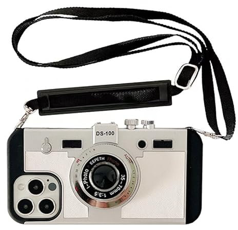 QoKcoahn Emily in Paris Phone Case for iPhone 14 Pro,Kawaii 3D Cartoon Vintage Camera Case with Long Lanyard Silicone PC Crossbody Phone Case Shockproof Protector Women Men for iPhone 14 Pro