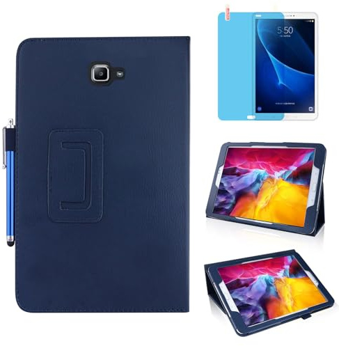 Custodia per Samsung Galaxy Tab A 10.1 Inch 2016 (SM-T580 T585 T587),Sottile Pelle Multi-angli Stand Protezione totale Tablet Cover Caso Con Penna Stilo, Pellicola Per Schermo (Blue)