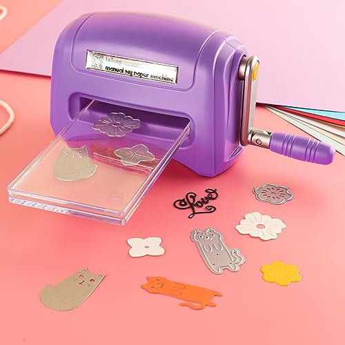 Mini Manual Die Cutting & Embossing Machine for Scrapbooking,Card Making and Crafting-3 x 6.25 Opening Plate,4PCS Clear Cutting Plate and Portable Purple Die Cuts Machine,DIY Scrapbooking Tools