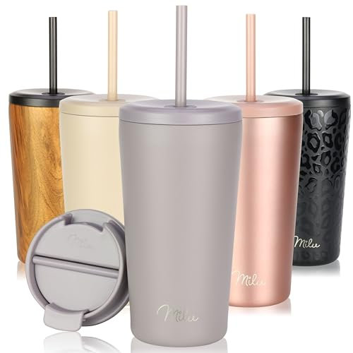 Milu Thermobecher 500ml - 100% Auslaufsicher - Edelstahl Kaffeebecher to go isoliert mit Strohhalm hält 10h heiß / 20h kalt, BPA-frei (Taupe Grau, 500ml)