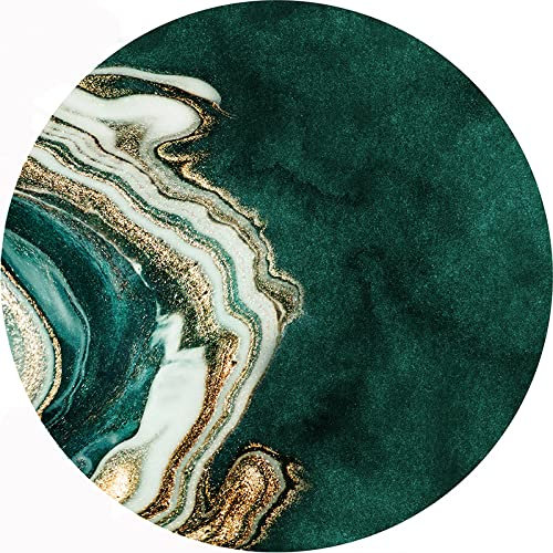 ZERAPH Traditioneller Orientteppich, fusselfrei, für Esszimmer, Eingangsbereich, Foyer, Wohnzimmer, Schlafzimmer, abstraktes dunkelgrünes Wassermuster, ø 90 cm