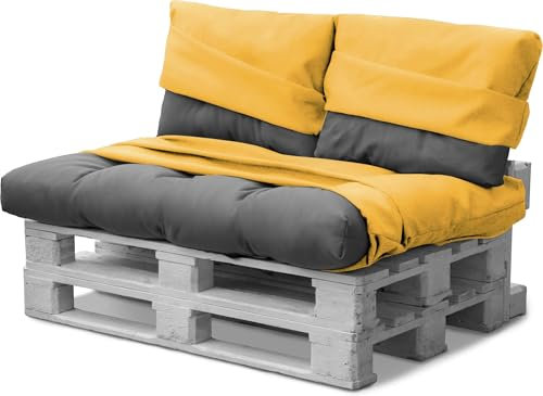 Bezüge für Palettenkissen - Ersatzbezüge Palettenkissenbezüge - Auflage - Gartenmöbel für In- und Outdoor Farbe Gelb 3-Teilig Wasserdicht Größe 80 cm × 120 cm + 42 cm × 60 cm