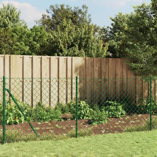 IKAYAA Maschendrahtzaun Set 10m Maschendraht-Geflecht Gartenzaun Zaunpfosten für maschendrahtzaun verzinktem Stahl-Grün-1 x 10 m