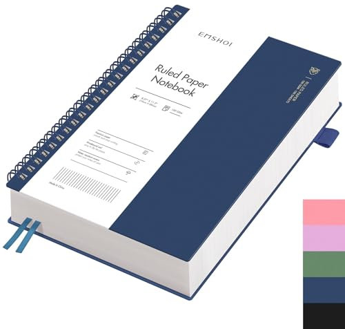 EMSHOI Notizbuch A4 Liniert, Notizblock, Spiral-Notizbücher 300 Seiten /150 Blatt Zum Schreiben, 100 GSM College-liniertes Papier, PVC Hardcover, für Arbeit Büro Schule 21.5 x 27.9 cm - Blau