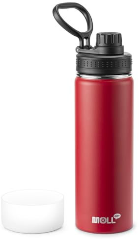 Mollcity Insulated Water Bottle-22 oz Stainless Steel Vacuum Wide Mouth Sports Water Bottle with Silicone Boot-Reusable Metal Leak Proof Travel Water Flask for Girls (Canyon Red)