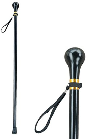 Gehstock aus Holz mit rundem Griff für Damen und Herren, massiver Holzstock mit Gummispitze, verstellbare Höhe 77 - 93 cm, für Väter und Mütter, Schwarz (77 cm)