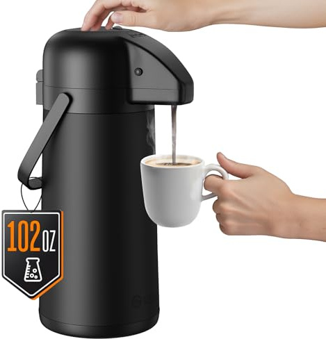 Airpot Kaffeekaraffe zum Warmhalten – 3 l großer Kaffeespender mit Pumpe – isolierte Edelstahl-Thermoskanne für heiße Getränke, Wasser, Tee, Thermo-Getränkespender für Partys, Schwarz