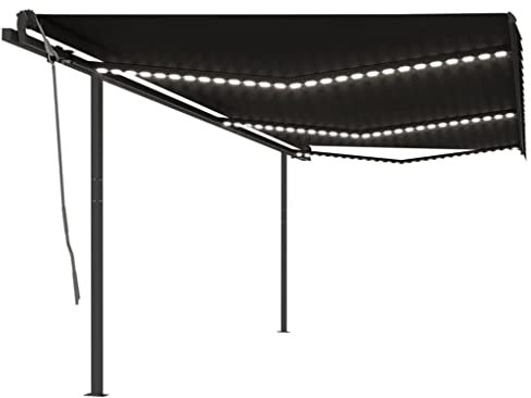 Rasen & Garten, Outdoor Wohnen, Fenster & Tür Markisen, manuell einziehbare Markise mit LED, 6x3,5 m, Anthrazit