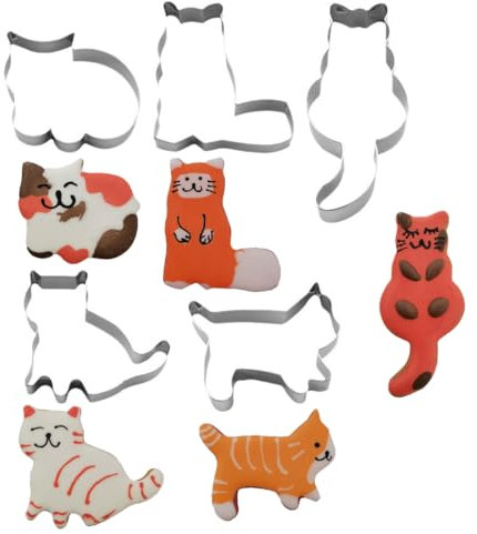 Formine per Biscotti Gatti, Tagliabiscotti Gatti Acciaio Inossidabile, 5 Pezzi Stampo Biscotti Gatti, Formine Biscotti Animali Decorazioni, per Feste di Bambini