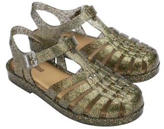 Melissa Possession Jelly Sandal for Women - The Original Jelly Shoe, Fisherman's Sandal with Adjustable Strap and Side Buckle, Glitter Clear/Beige, 6 UK
