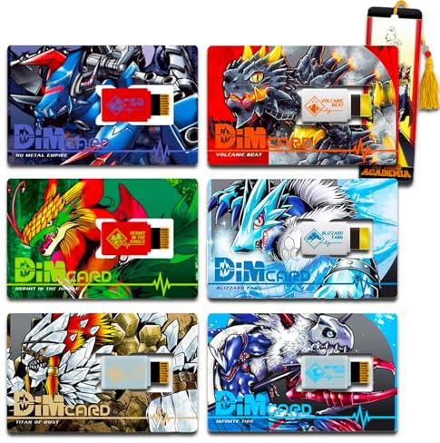 Digimon Paquete de Tarjetas Dim – Paquete con Tarjetas de héroe Vital, Incluyendo Ermitaño en la Selva, Nu Metal Empire, Volcanic Beat, Blizzard Fang, Infinite Tide, Titan of Dust Plus Bookmark |